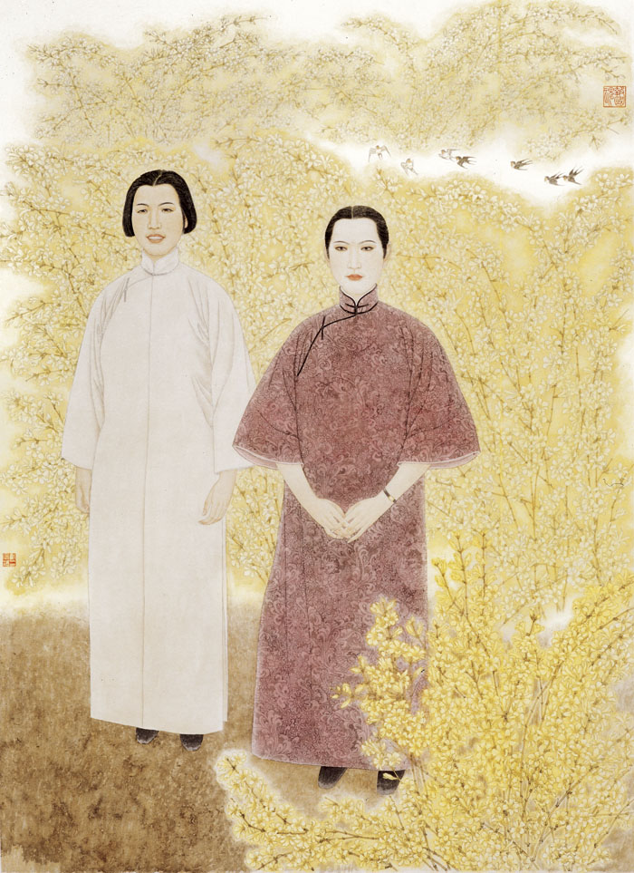 战友―宋庆龄与邓颖超 中国画  165cm×121cm 纸本设色
